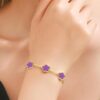 18K Gold-Plated Four Purple Leaf Clover Bracelet for Women