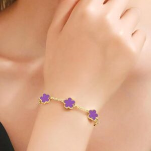 18K Gold-Plated Four Purple Leaf Clover Bracelet for Women