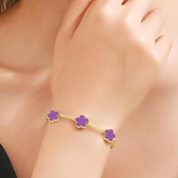 18K Gold-Plated Four Purple Leaf Clover Bracelet for Women