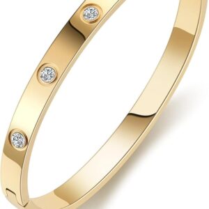 18k Gold Plated Stainless Steel Openable  Crystal Bracelet