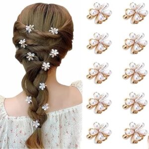 12 Pcs Mini Flower Hair Claw Clips for Girls - White Pearl