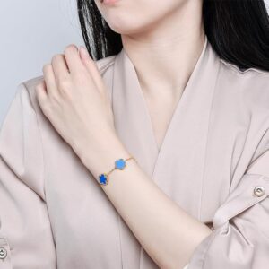 Blue Clover Charm Bracelet – 18K Gold Plated Stainless Steel Adjustable Chain