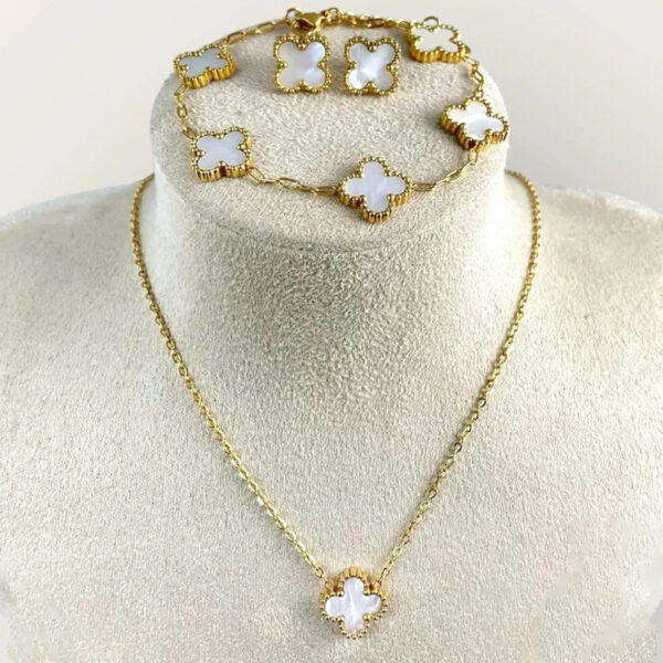 White Clover Luxe Jewelry Set – Earrings, Pendant & Bracelet - Image 2