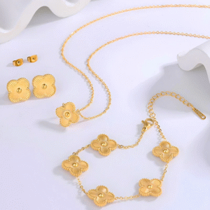 Golden Clover Luxe Jewelry Set – Earrings, Pendant & Bracelet | Gold Plated