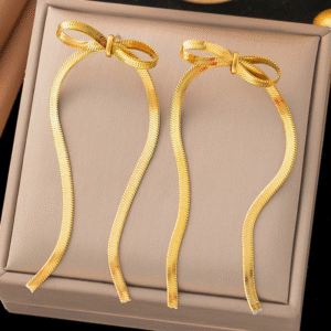Golden Bow Cascade Necklace – Anti-Tarnish Finish