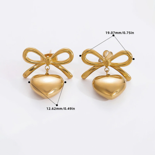 Bow Heart Earring | 18k Gold Plated - Anti Tarnish - Image 3
