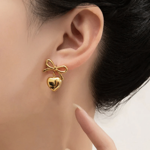Bow Heart Earring | 18k Gold Plated - Anti Tarnish - Image 2