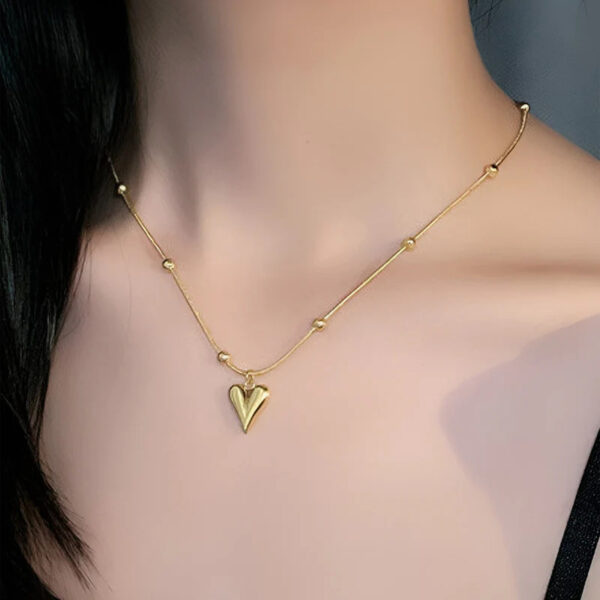 Golden Heart Charm Necklace – Anti-Tarnish Finish - Image 2