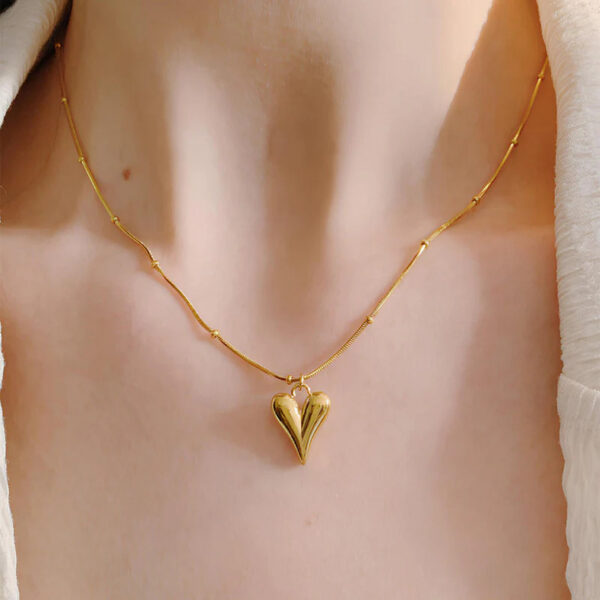 Golden Heart Charm Necklace – Anti-Tarnish Finish - Image 3