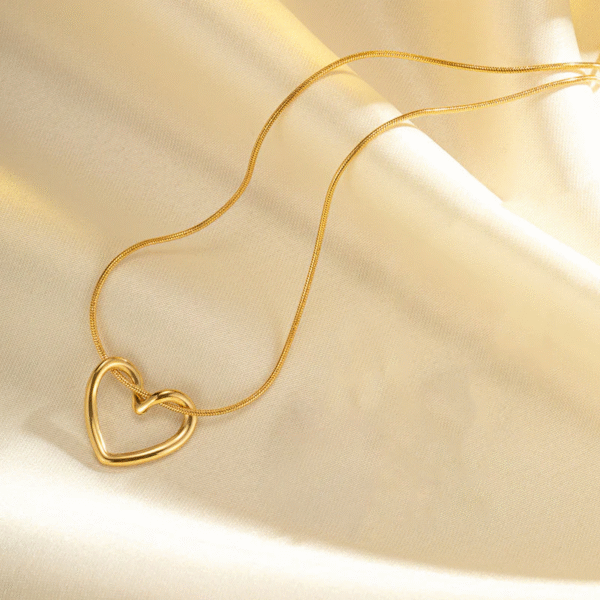 Golden Hollow Heart Pendant Necklace – Minimalist Jewelry - Image 3