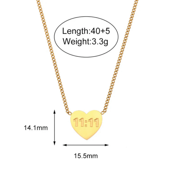 Golden Heart 11:11 Pendant Necklace – Anti-Tarnish - Image 3