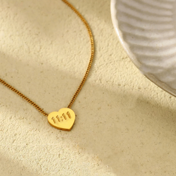 Golden Heart 11:11 Pendant Necklace – Anti-Tarnish - Image 4