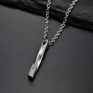 Silver Twisted Bar Pendant for Men – Stainless Steel Necklace Chain