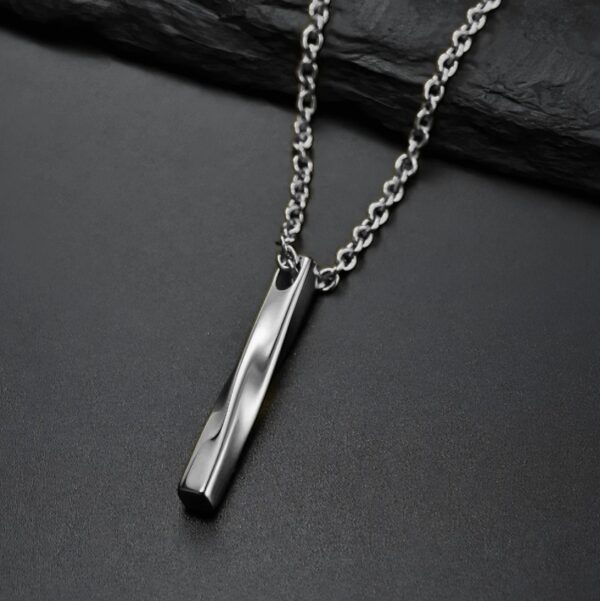 Silver Twisted Bar Pendant for Men – Stainless Steel Necklace Chain