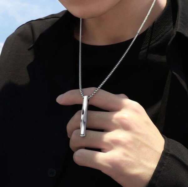 Silver Twisted Bar Pendant for Men – Stainless Steel Necklace Chain - Image 2