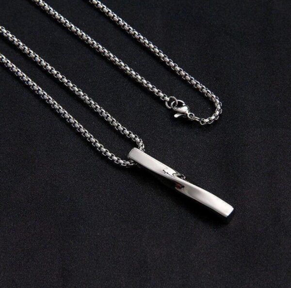 Silver Twisted Bar Pendant for Men – Stainless Steel Necklace Chain - Image 3