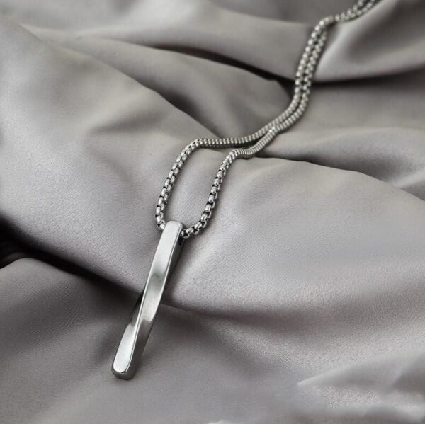 Silver Twisted Bar Pendant for Men – Stainless Steel Necklace Chain - Image 5