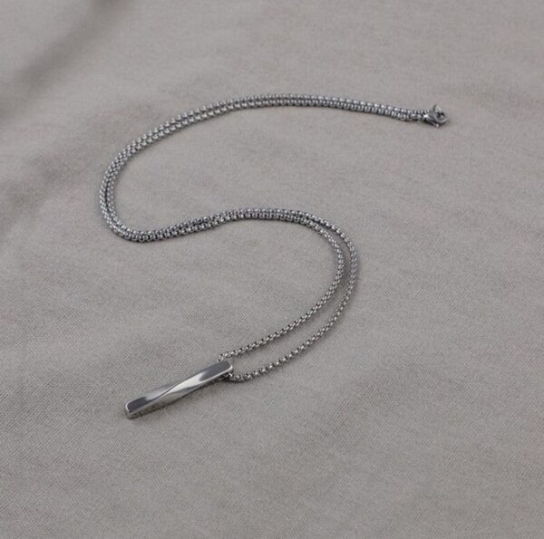 Silver Twisted Bar Pendant for Men – Stainless Steel Necklace Chain - Image 6