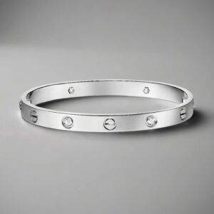 Silver-Plated Screw Bracelet – Unisex Kada with Crystal Stones