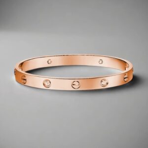 Unisex Rose Gold-Plated Screw Bracelet with Zircon Stones