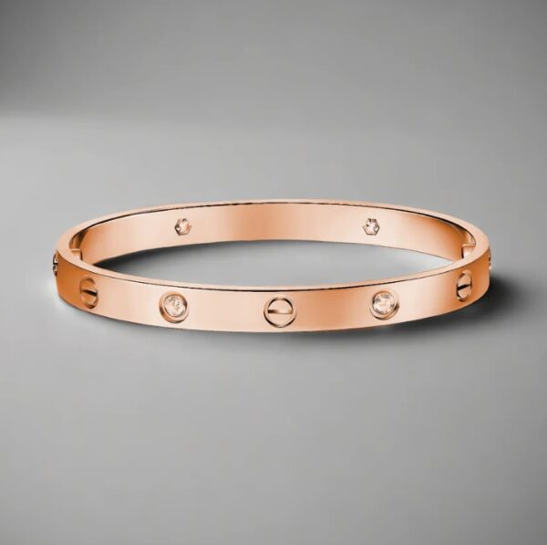 Unisex Rose Gold-Plated Screw Bracelet with Zircon Stones