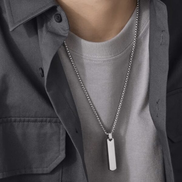 Men’s Silver-Plated Vertical Bar Pendant - Image 3