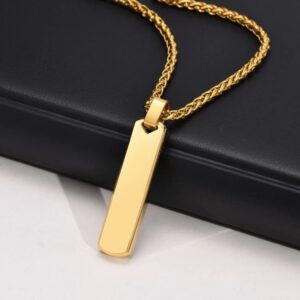 Men’s Gold-Plated Vertical Bar Pendant – Stainless Steel Necklace