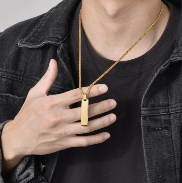 Men’s Gold-Plated Vertical Bar Pendant – Stainless Steel Necklace - Image 2