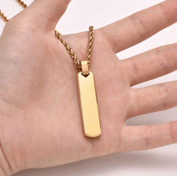 Men’s Gold-Plated Vertical Bar Pendant – Stainless Steel Necklace - Image 4