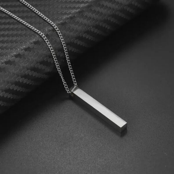 Silver Edge Bar Pendant – Minimalist Vertical Necklace for Men - Image 3