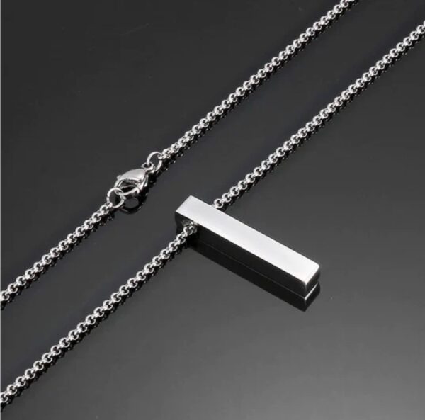 Silver Edge Bar Pendant – Minimalist Vertical Necklace for Men - Image 4