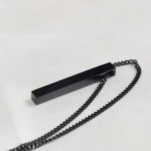 Black Edge Bar Pendant – Minimalist Vertical Necklace for Men