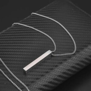 Silver Edge Bar Pendant – Minimalist Vertical Necklace for Men