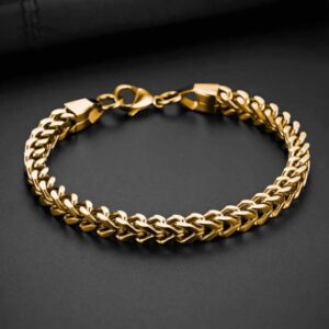 Men’s Gold-Plated Franco Chain Bracelet – Stainless Steel Link Design