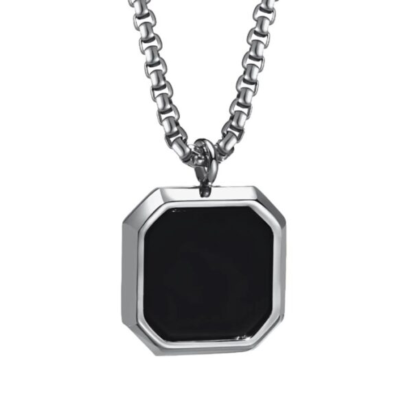 Midnight Stone Frame Pendant – Black Octagon Necklace for Men - Image 7