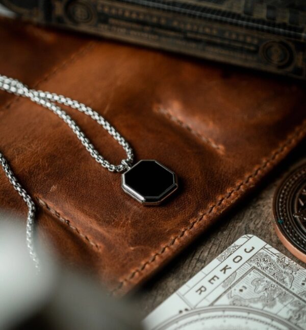 Midnight Stone Frame Pendant – Black Octagon Necklace for Men - Image 5