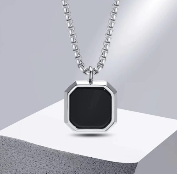 Midnight Stone Frame Pendant – Black Octagon Necklace for Men - Image 3