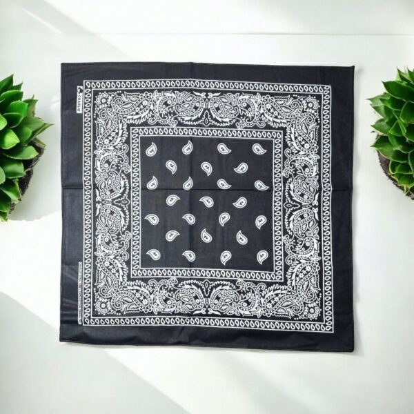 UrbanEdge Paisley Bandana Handkerchief – Black & White Classic - Image 2