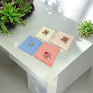 Flower Print Soft Cotton Handkerchief Set (4 Pieces)
