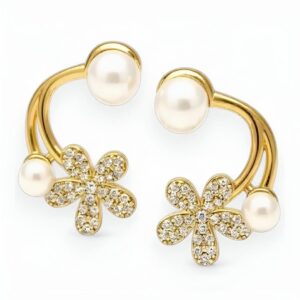 Floral Pearl & Crystal Earrings – 18K Gold Plated