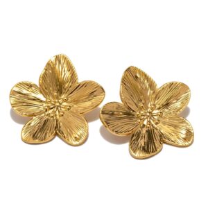 Textured Gold-Plated Floral Earrings – Bold Statement Jewelry